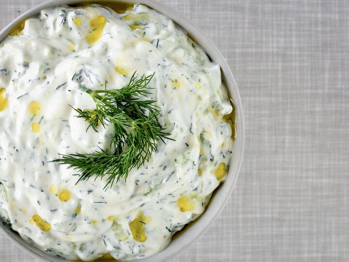 tzatziki, A bowl filled with tzatziki and lots of dill