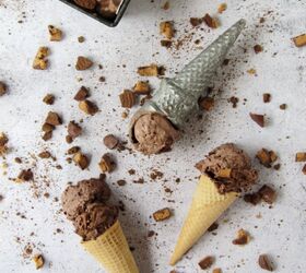 salted caramel candied pecan no churn ice cream, No Churn Chocolate Peanut Butter Cup and Cookie Ice Cream in sugar cones