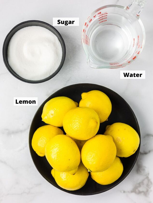 fresh squeezed lemonade, Bowl of lemons sugar and some water to make fresh squeezed lemonade