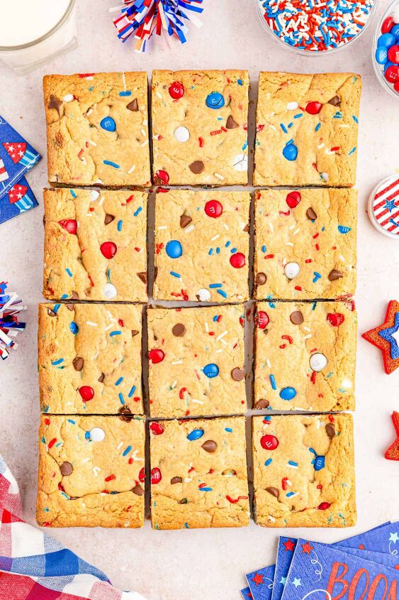 easy fourth of july cookies with m ms, Cut into squares