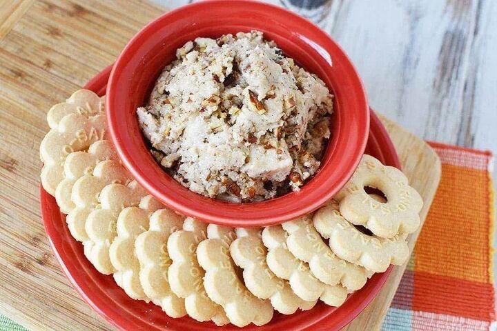 butter pecan cookie dough, Butter pecan cookie dough in a red bowl surrounded but butter cookies on a dish