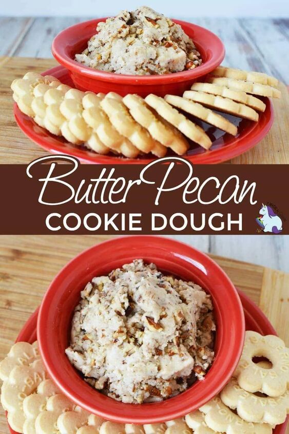 butter pecan cookie dough, Butter pecan cookie dough dip in a red bowl