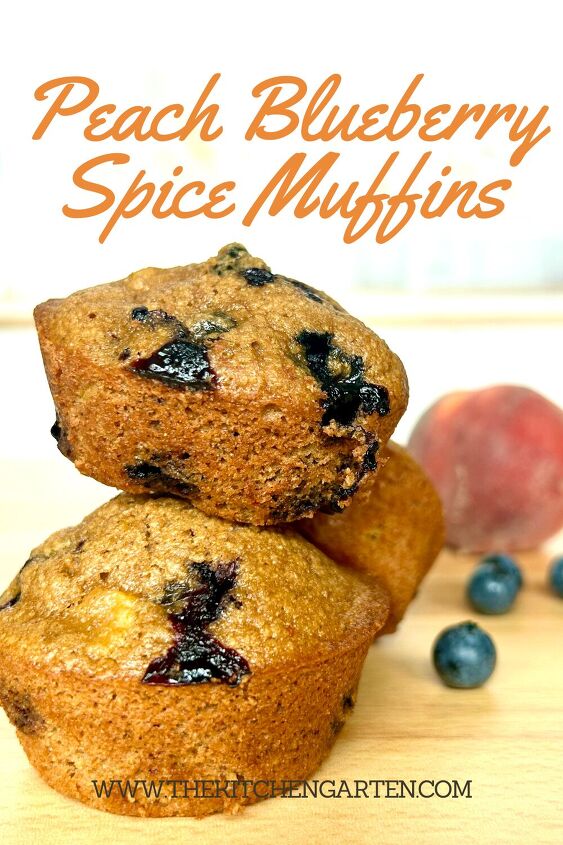 whole wheat peach and blueberry spice muffins, whole wheat peach and blueberry spice muffins