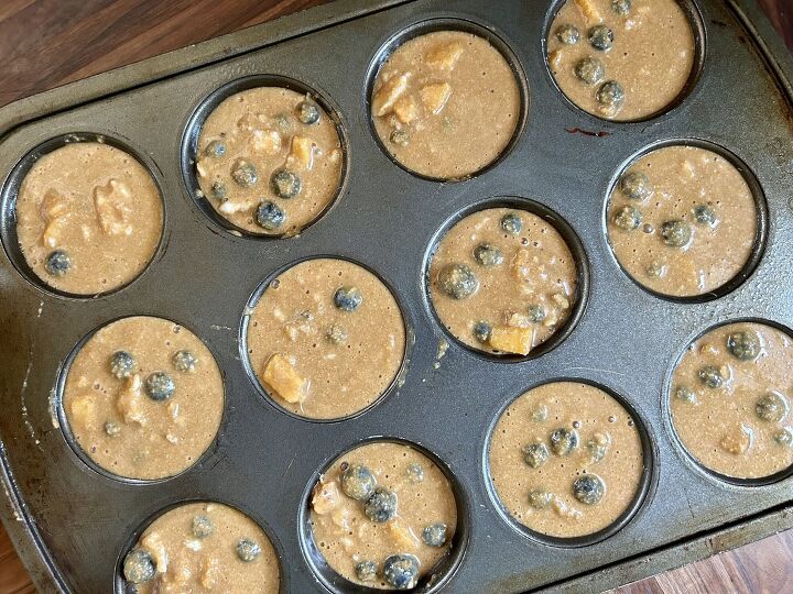 whole wheat peach and blueberry spice muffins