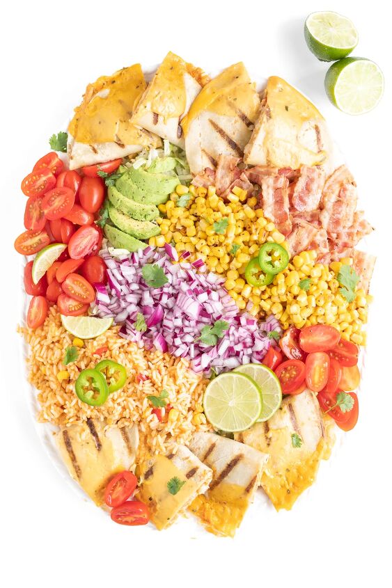 this family style quesadilla salad is better than restaurant versions, mexican salad prepared and ready to serve on a large tray