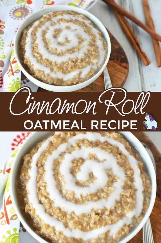 filling and delicious cinnamon roll oatmeal recipe, Bowls of cinnamon roll oatmeal sitting on a table