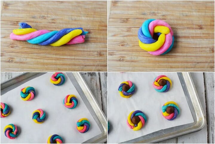 sparkly and colorful unicorn poop cookies, Swirled rainbow dough for unicorn cookies