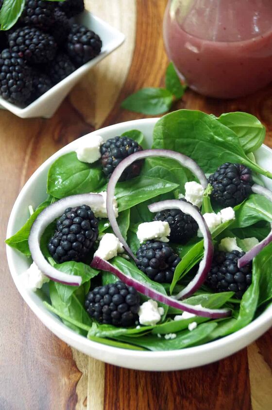 Spinach and Basil Salad with Feta and Blackberries