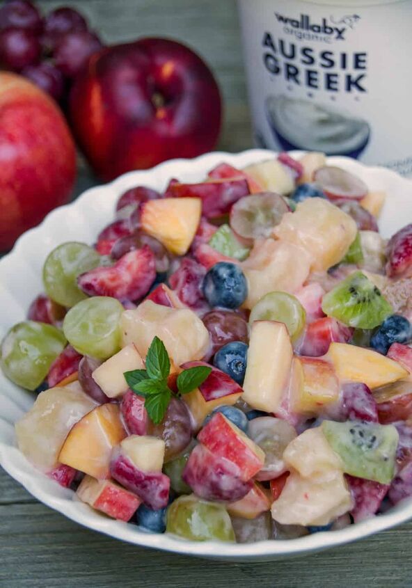 healthy fruit salad recipe with easy yogurt glaze, Fruit Salad with Honey Yogurt Glaze