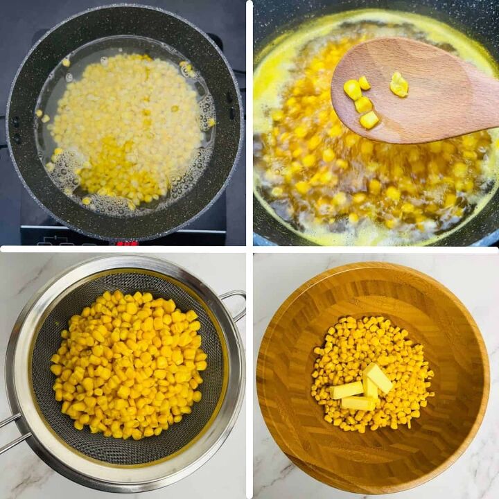 corn chaat recipe masala corn salad, Boiling and draining steps