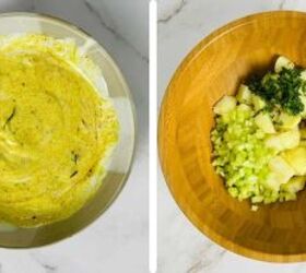 best curried potato salad recipe, Make the dressing and gather the veggies