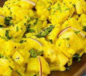 best curried potato salad recipe, Close up of curry potato salad