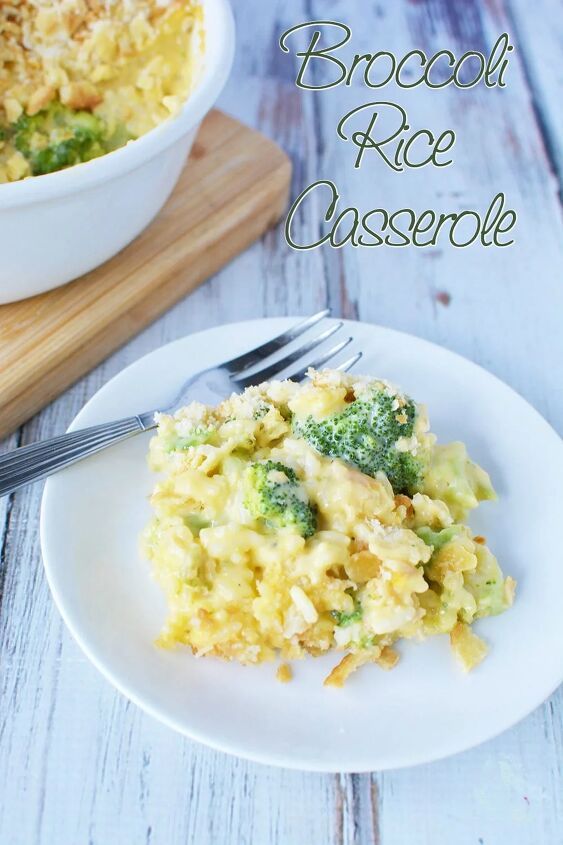 family favorite cheesy broccoli rice casserole, Vegetable casserole on a plate with a fork