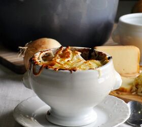 A bowl of crock pot French onion soup