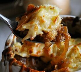 A spoonful of crock pot French onion soup