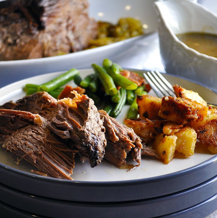 slow cooker pot roast, A plate of slow Cooker Beef Pot roast