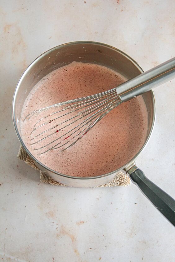 red velvet creme brulee, Custard for red velvet creme brulee photographed in a pan