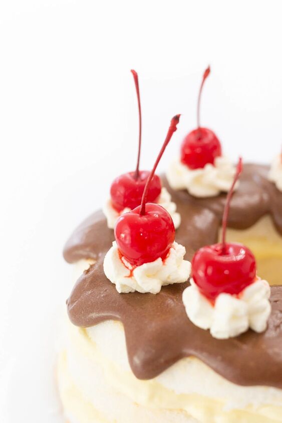 easy layered boston cream pie, large maraschino cherries to decorate a cake