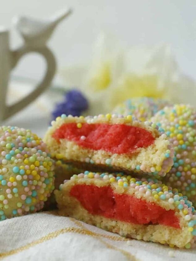 red white blue 4th of july cookies with sprinkles, Raspberry Sprinkle Cookies with a cup of tea