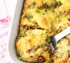sausage cheese crescent roll breakfast casserole, A silver spatula with sausage and crescent rolls