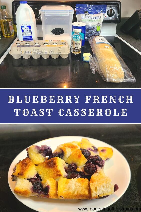 blueberry french toast casserole recipe, Blueberry French toast casserole with text Blueberry French toast casserole
