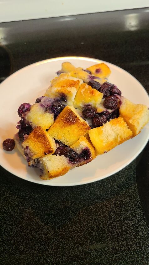 blueberry french toast casserole recipe, A slice of blueberry French toast casserole on a plate
