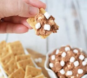 chocolatey s more eggless cookie dough recipe, Dipping a graham cracker into s mores cookie dough dip