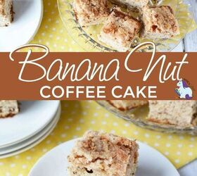 light and crunchy banana nut coffee cake recipe, Slices of banana nut coffee cake on a plate