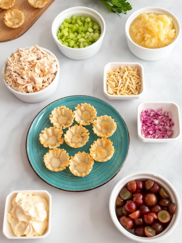 quick and easy pineapple chicken salad in phyllo cups, Ingredients For Pineapple Chicken Salad Appetizer with Grapes Celery and Almonds In Phyllo Cups Midwest Life and Style Blog