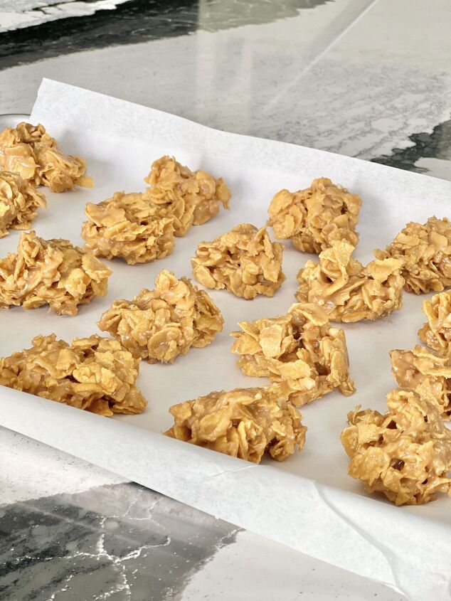the best of the peanut butter cereal cookie recipes, cereal cookie recipes peanut butter corn flake cookies on a baking sheet