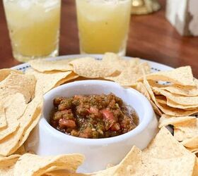quick and easy healthy mexican salad recipes, A bowl of homemade salsa with chips and margaritas Living Large in a Small House Blog