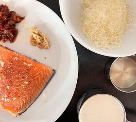 5 easy dinners with sun dried tomato cream sauce, All the ingredients for salmon with sun dried tomato cream sauce