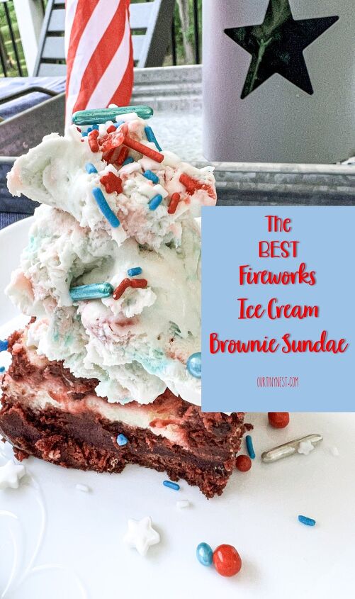fireworks ice cream brownie sundae, The best fireworks ice cream brownie sundae with pop rocks and red velvet cheesecake brownie for 4th of July Memorial Day or Labor Day