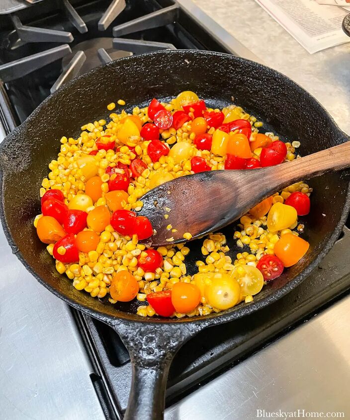 easy summer pesto corn and tomato recipe, easy summer recipe