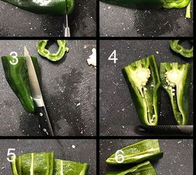 stuffed poblanos casserole, Collage of the steps involved in cutting poblanos