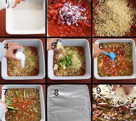 stuffed poblanos casserole, collage of the processes needed to make the stuffed poblanos
