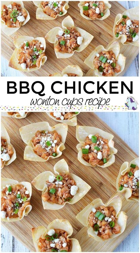 easy bbq chicken wonton cups recipe, Chicken in wonton cups on a table