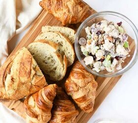 chicken salad with grapes cranberries walnuts, Baked croissants and sour dough bread with chicken salad
