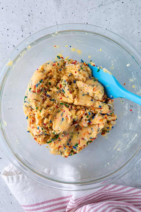 easy funfetti cake mix cookies, Fold the sprinkles into the cookie dough