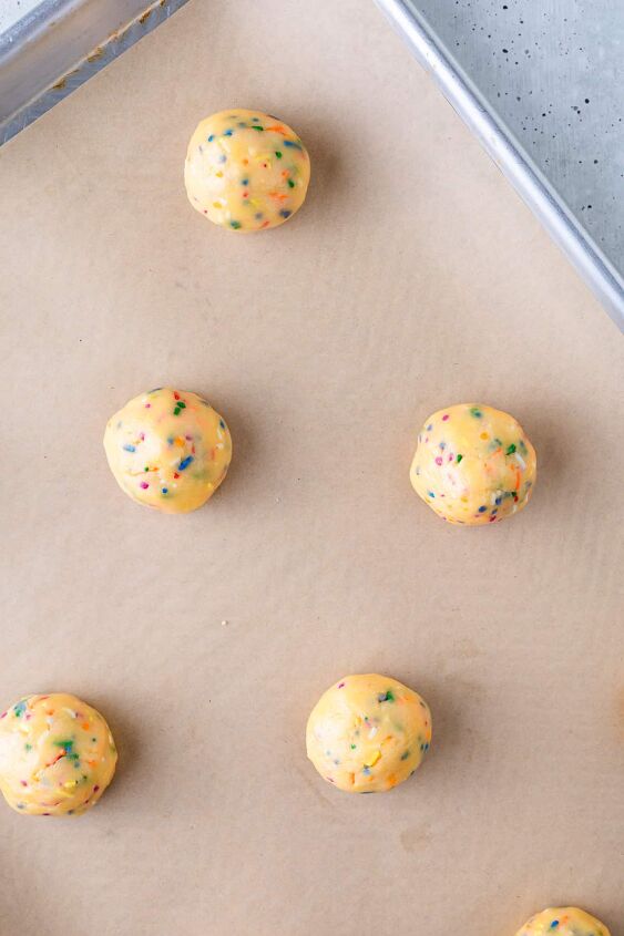 easy funfetti cake mix cookies, Scoop and shape the cookie dough into balls