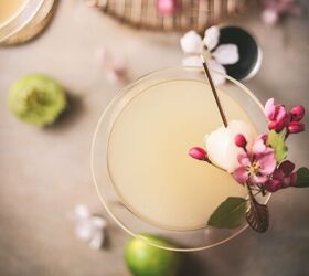 quick and easy watermelon frose, A lychee martini surrounded by lime and flowers