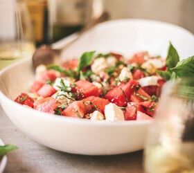 watermelon basil salad with feta, Watermelon salad with white wine and balsamic vinegar