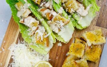 CHICKEN CAESAR SALAD BOATS WITH HOMEMADE CROUTONS