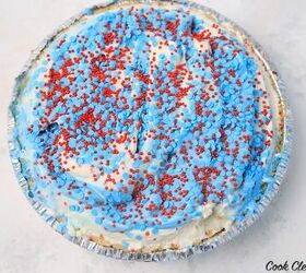 coconut ice cream pie, finished full pie 4th of July theme ready to eat