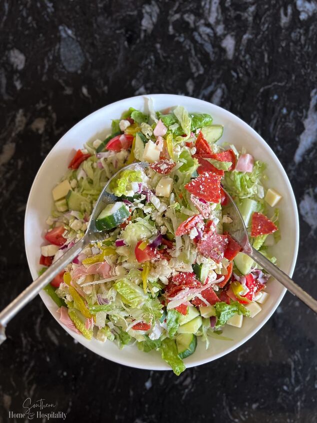 chopped antipasto salad recipe buca di beppo copycat, Tossing Italian antipasto salad