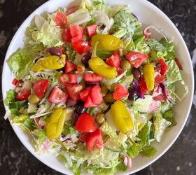 chopped antipasto salad recipe buca di beppo copycat, Tomatoes pepperoncini peppers and olives topping Italian salad