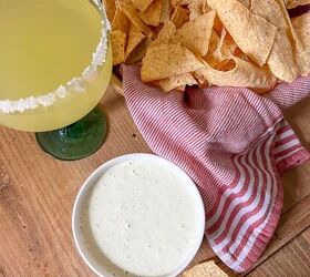 Chuy s creamy jalapeno copycat recipe with chips and a margarita