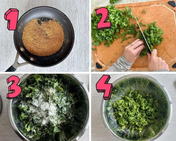 true food kale salad recipe copycat, process shots showing how to make the true food kale salad