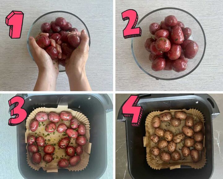 lazy air fryer red skin potatoes, process photos showing how to make air fryer red skin potatoes
