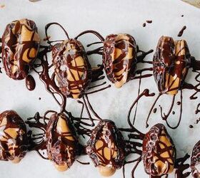 peanut butter stuffed dates, peanut butter stuffed dates drizzled with melted dark chocolate